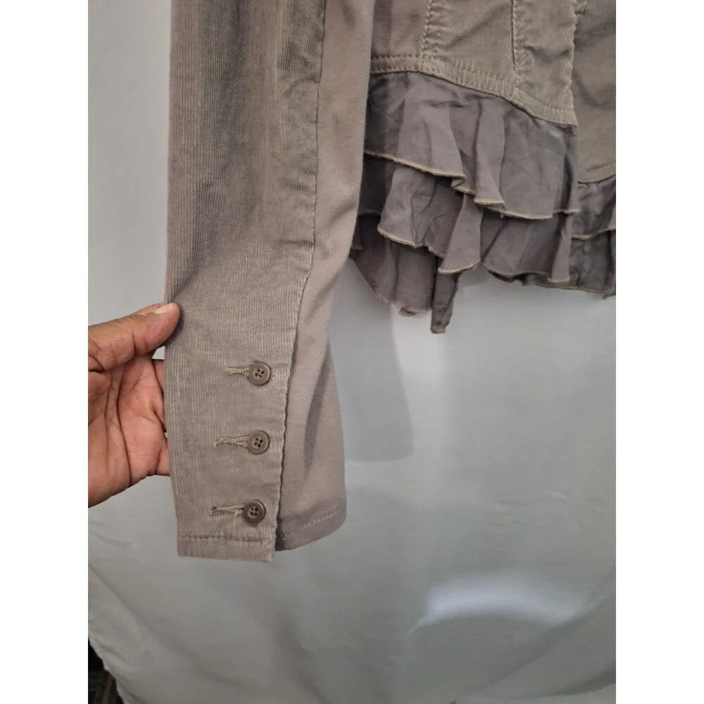 NWT Free People Corduroy Peplum Jacket Sz 8 Ruffles Button Up Military Bohemian